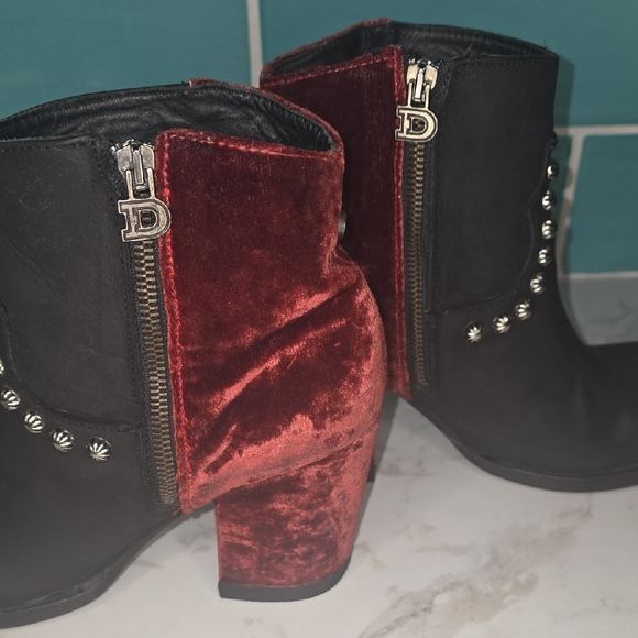Double D Ranch Black and Wine Velvet Studded Heeled Boots - Picture 8 of 14